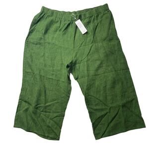 NWT Eileen Fisher Washed Organic Linen Delave Wide Leg Pant Green Sz 1X Women's